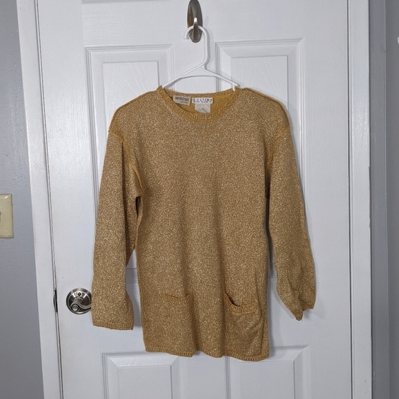 Vintage L'Ultima‎ Designer Gold Metallic Nordstrom Gallery Sweater Size Small - Picture 1 of 6
